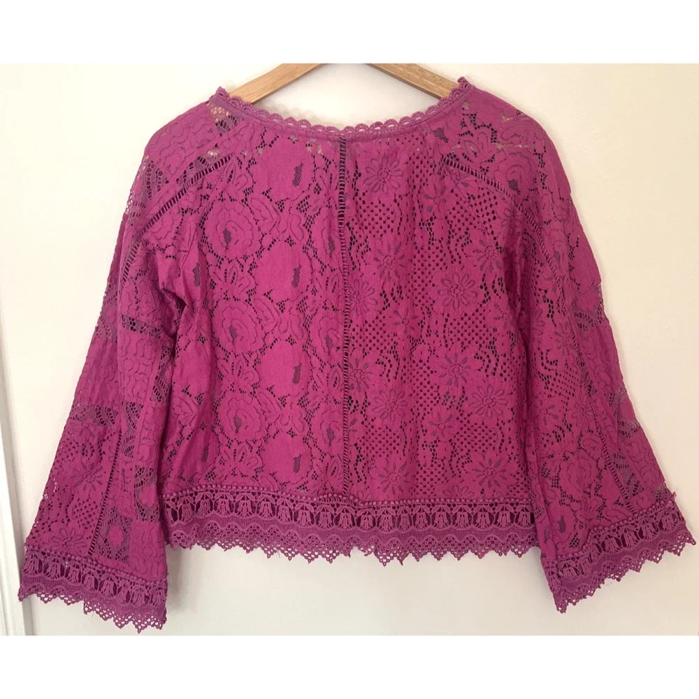 Anthropologie Long Sleeve Lace Patches Blouse XS Lavender‎ Pink